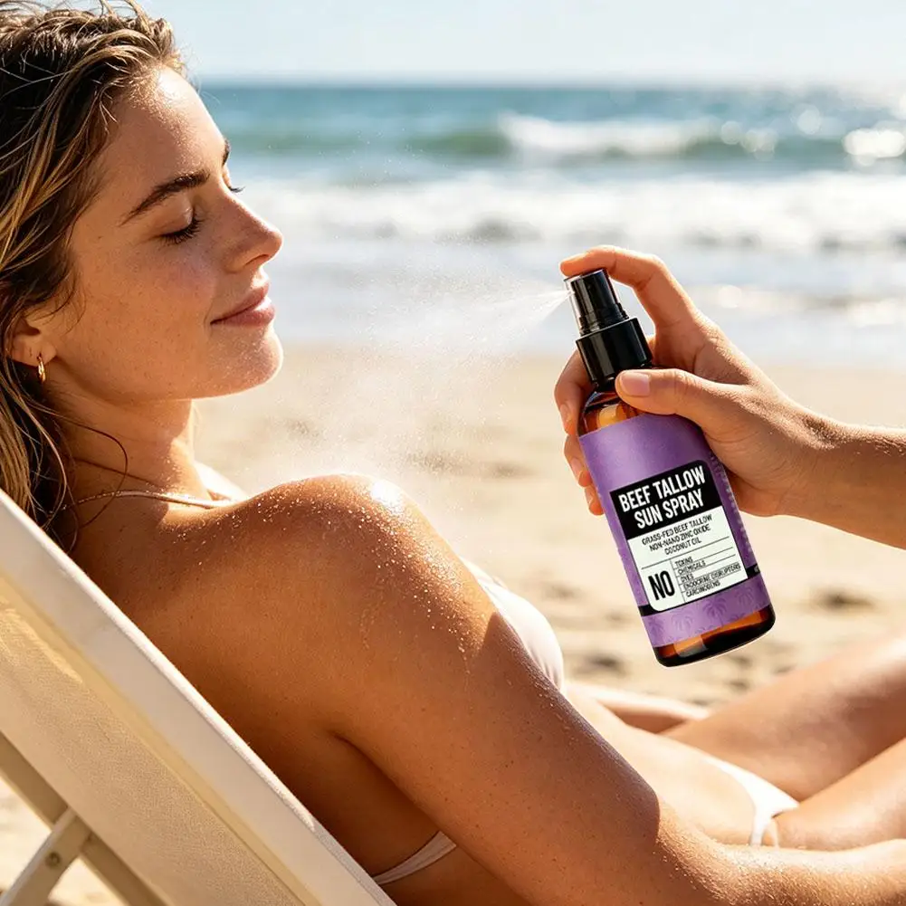 Beef Tallow Sun Spray Grass-Fed Coconut Oil Clean Safe Pure Body Anti-sun Isolation Spray Refreshing Natural Face Body Sunscreen