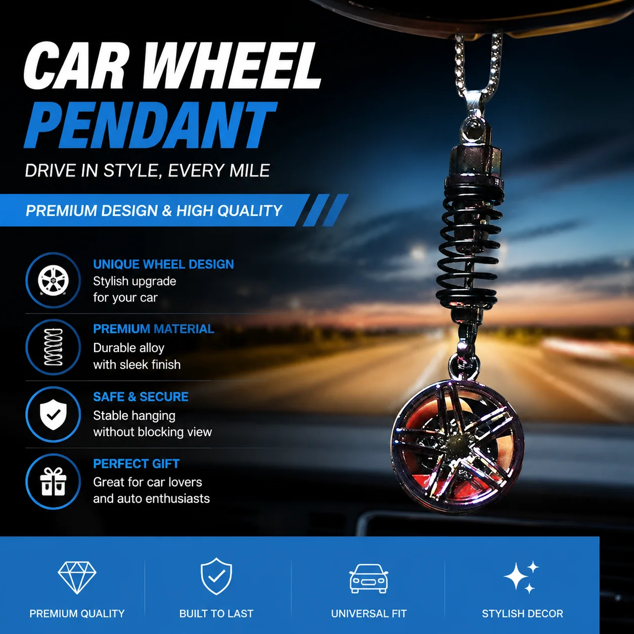 

Car Ornament Pendant Metal Wheel Hub Flywheel Hanging Hip-hop Auto Interior Rear View Mirror Decoration Dangle Trim Accessories