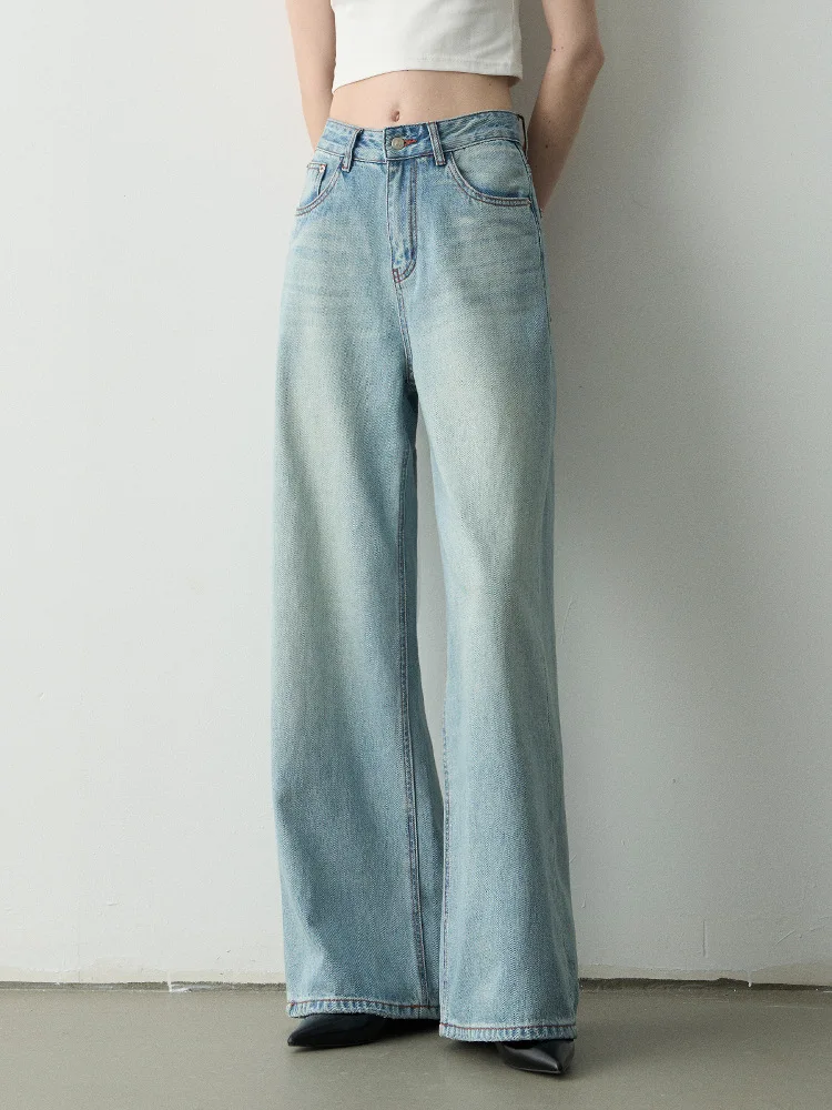 

High Waist Wide Leg Jeans Loose Fit Casual Blue Denim for Men And Women Waed Effect Straight Cut Trousers Retro Sle