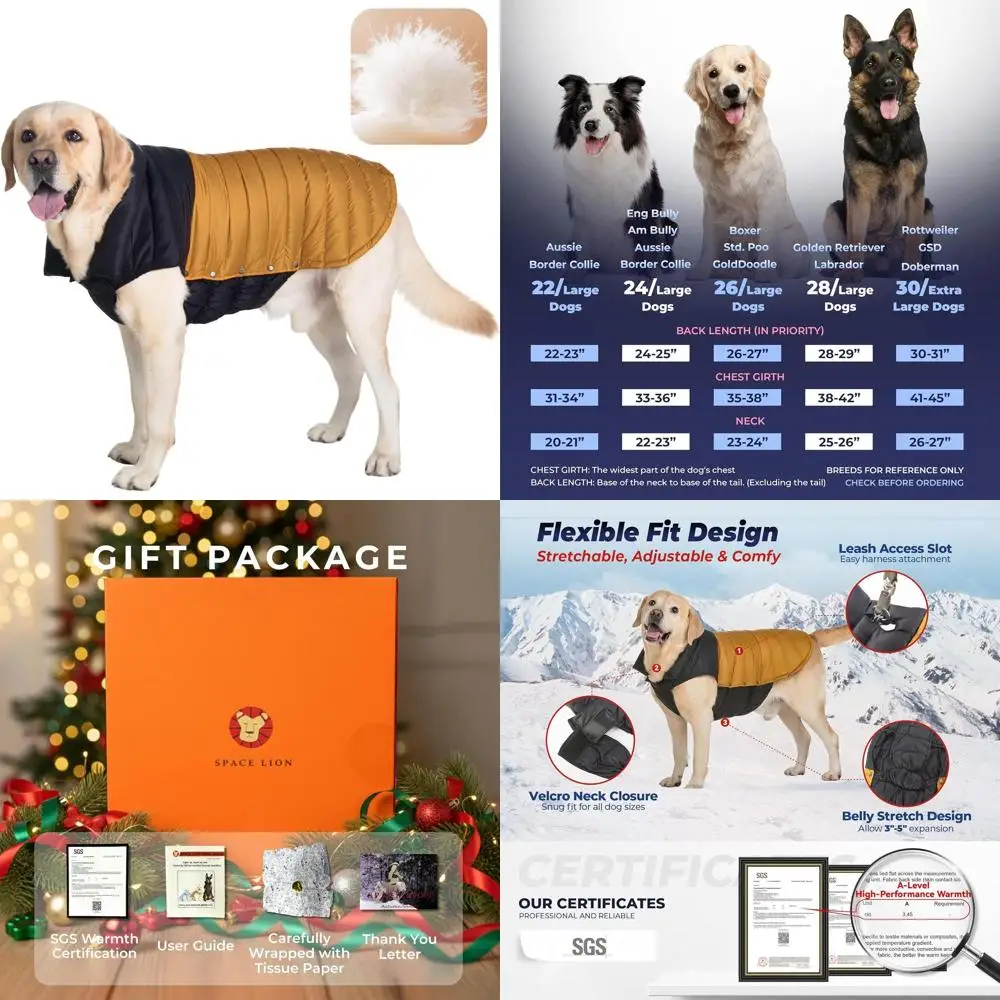 

Puerh Tea-Inspired Dog Winter Coat, Durable for Outdoors, Lightweight & Adjustable for Large Dogs, Black/Khaki, Size 24/2XL