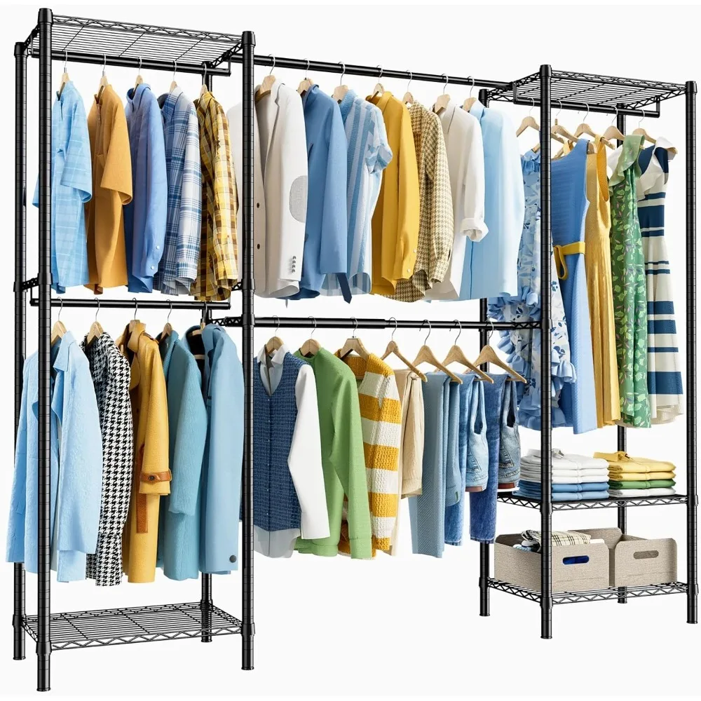 

Heavy Duty Clothes Rack Closet, 5 Tiers Adjustable Metal Freestanding Expandable Clothing Storage with 5 Hanger Rods, Easy to