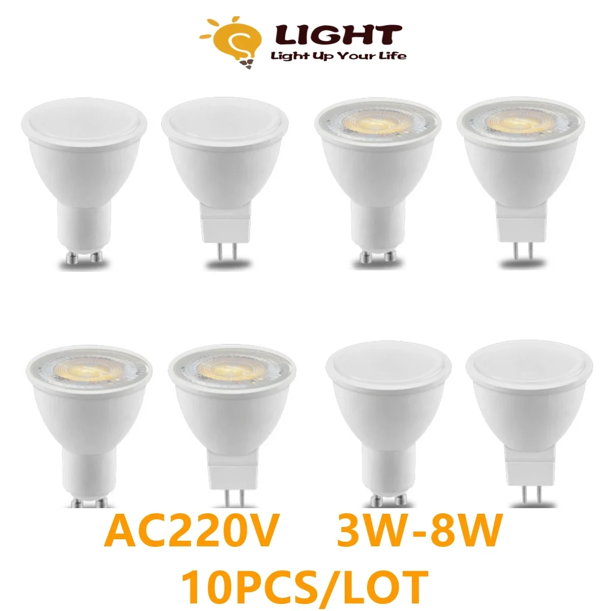 

10PCS LED Spotlight GU10 MR16 GU5.3 AC220V 3W-8W 38 120 degree high lumen warm white light replace 50W 100W halogen lamp