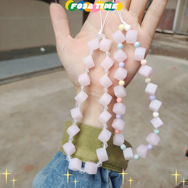 

Cube Bead Short Cellphone Chain Pendant For Samsung Huawei Xiaomi For IPhone Phone Rope Strap Bag Decoration Key Ring Keychain