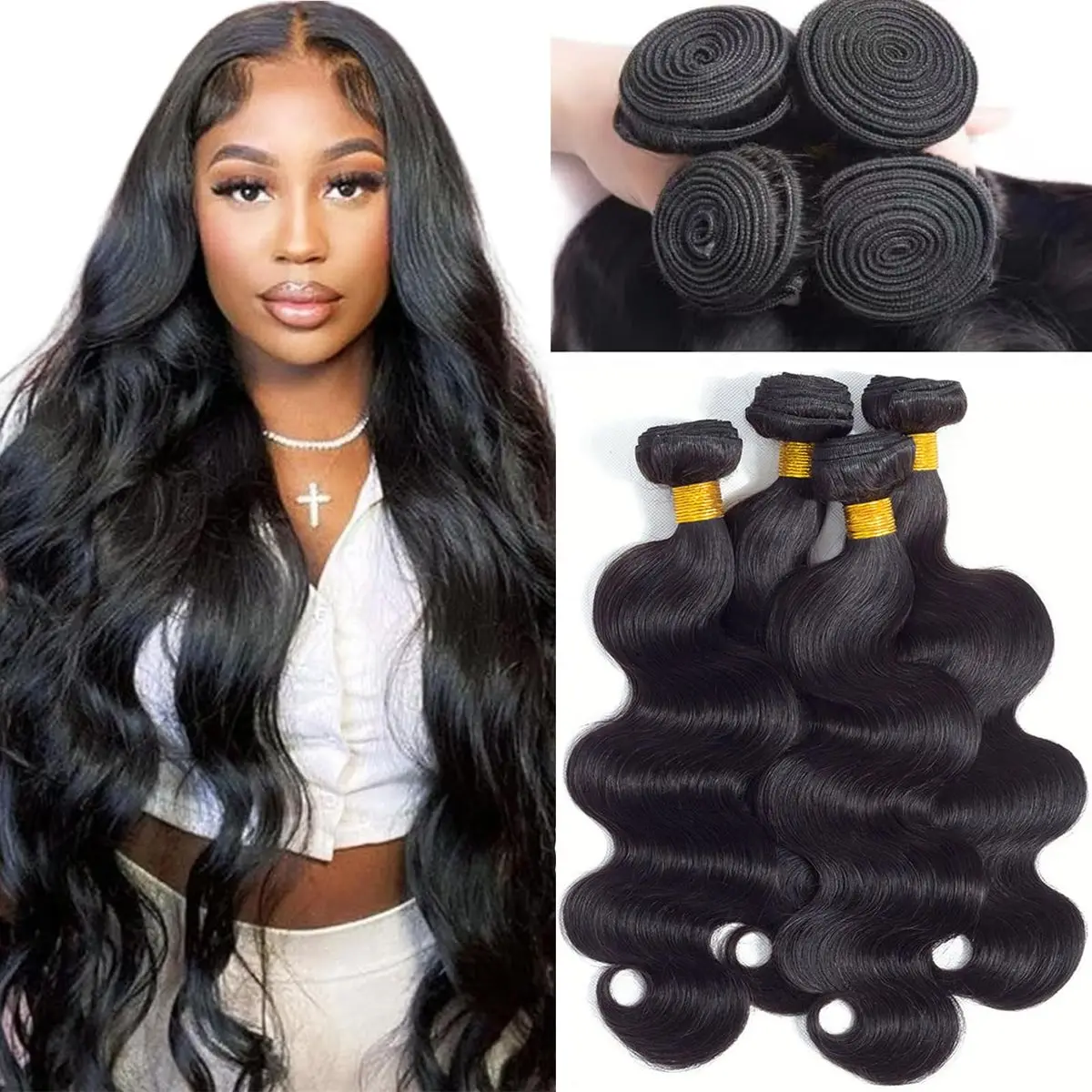 Glattes, unbehandeltes indisches Haar, Body Wave, Bündelangebote, luxuriöse, rohe Echthaar-Extensions, nass und gewellt, gemischte Längen, schneller Versand, 1/3/4 Bündel – Detail 4