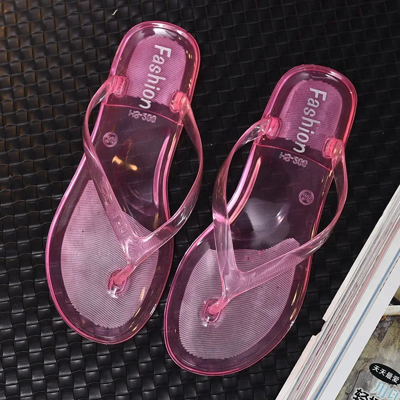 Transparent Beach Sandals Women\'s Jelly Crystal  Flip Flops Women Summer Outside Flat Bottom Slippers Ladies Plastic Sandal PVC