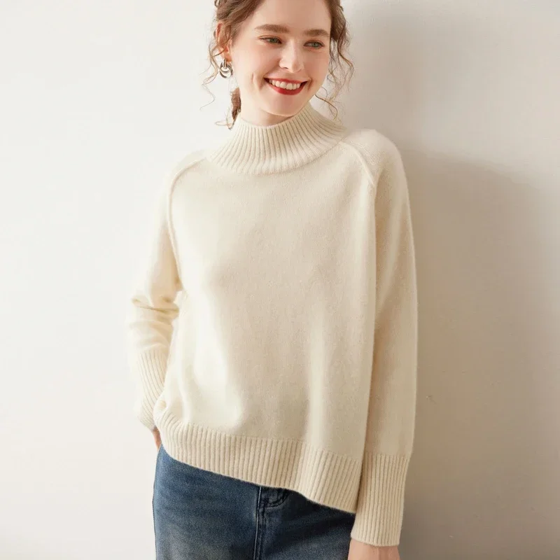 2023 Autumn Winter New 100% Cashmere Knit Pullover Women\'s High Quality Thicken Long Sleeve Sweater Female Loose Large Size Tops