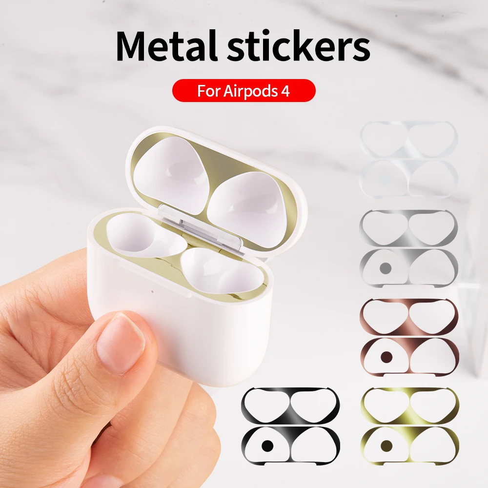 1pc For AirPods 4 Sticker Earphone Case Metal Dustproof Scratch Resistant Stick Cover For Airpods4 4th 2024 Gen Protective Film