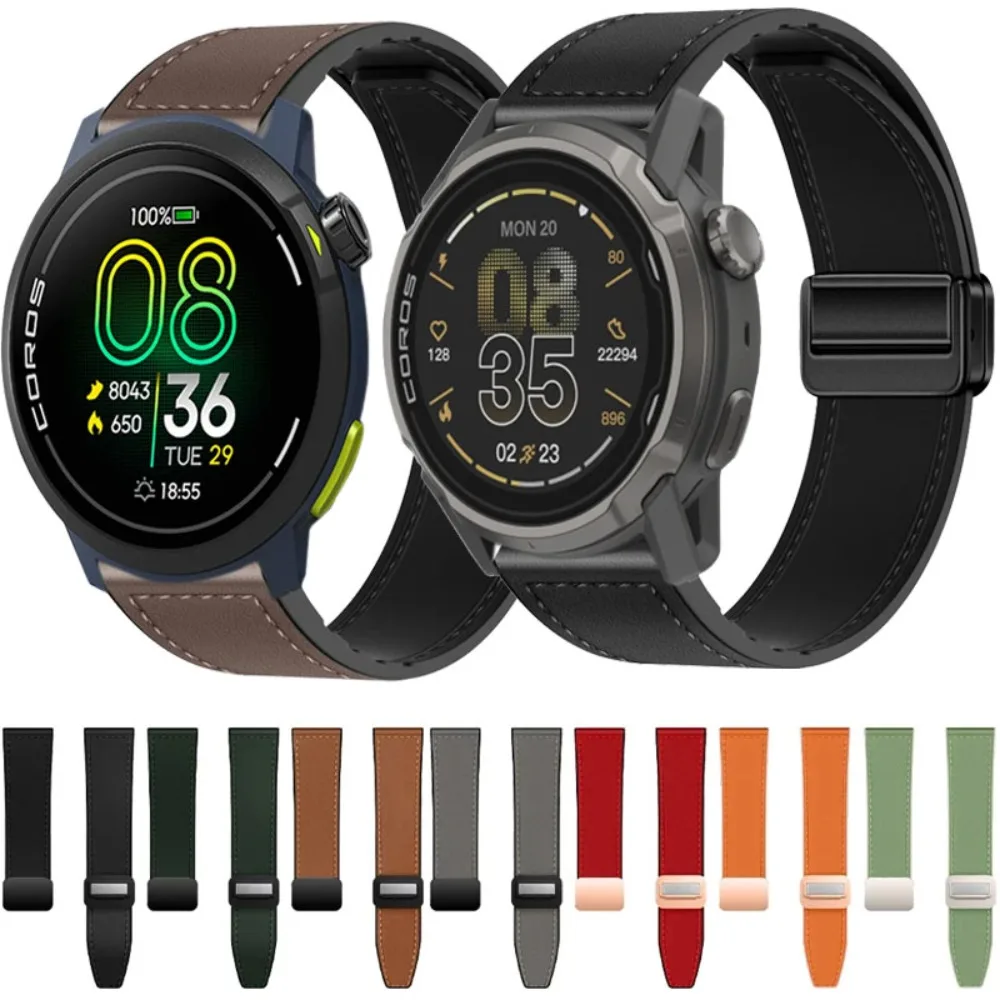 20/22 mm Silikon + Lederarmband für COROS PACE Pro-3-2/APEX 4 42 mm magnetisches Ersatzband für Suunto Vertical 2-1/Race 2/1/Run