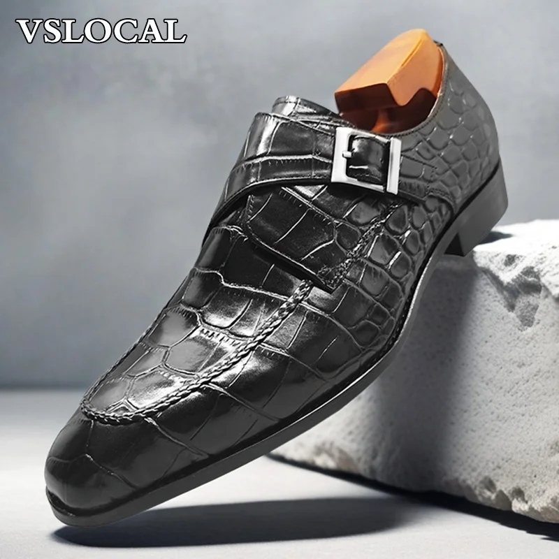 

Роскошные мужские кожаные туфли без шнуровки, черные лоферы с крокодиловым принтом, повседневные мужские модельные туфли, свадебные офисные туфли-монки для мужчин