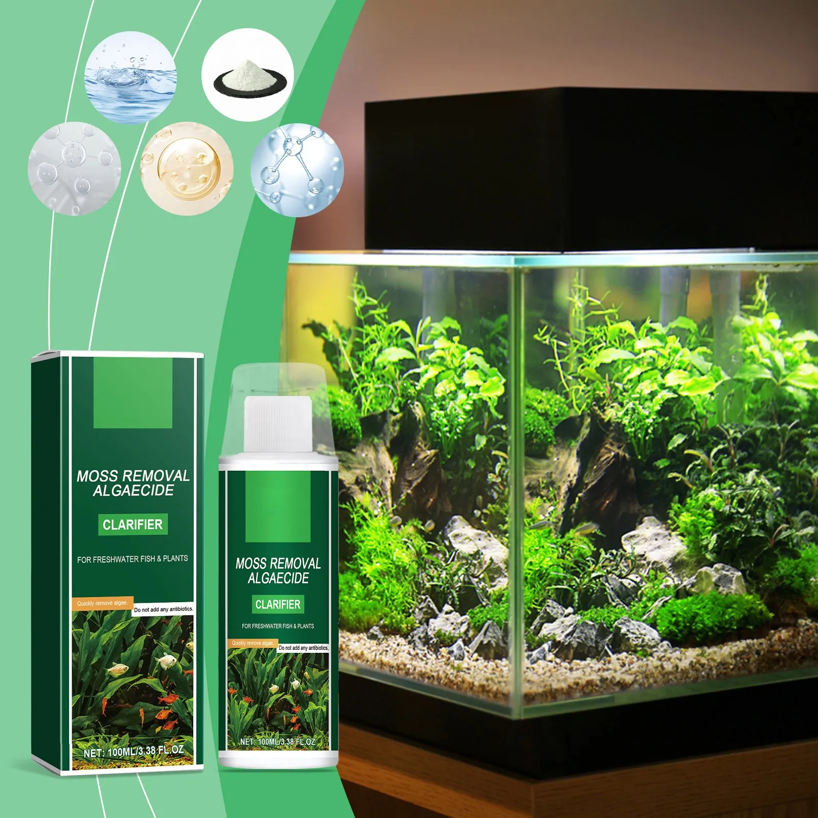 Ponds y algas de acuario, limpiador eficiente de algas y musgo, clarificador de agua seguro para peces, mantiene el ecosistema de agua saludable