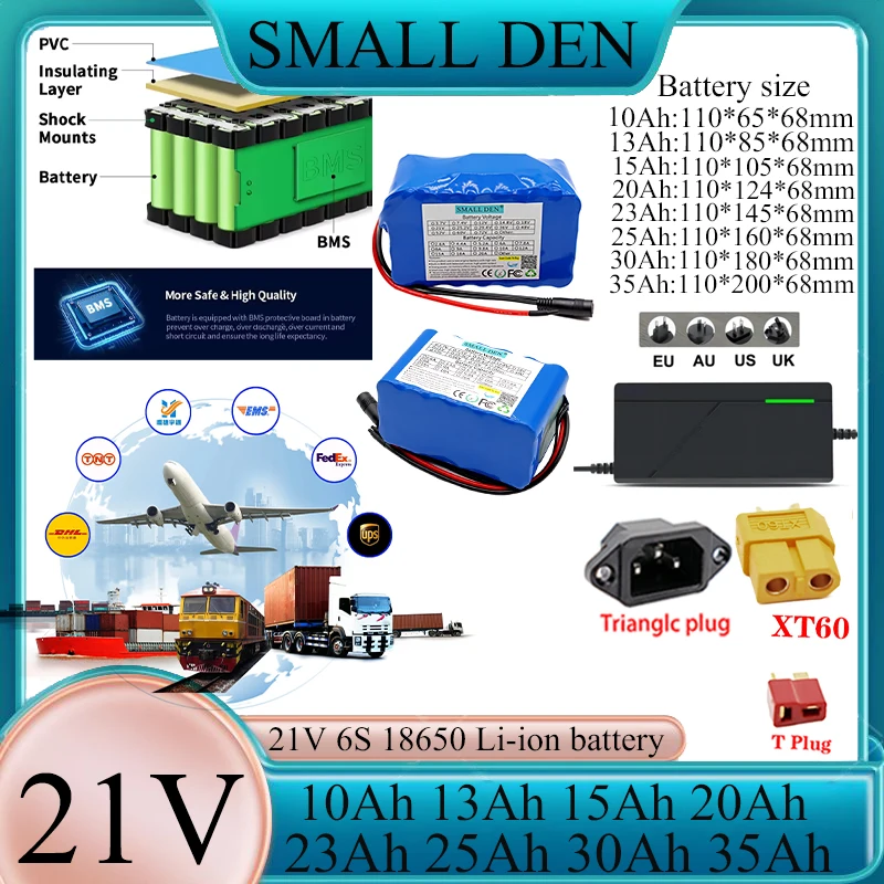 18650 Lithium battery pack 21V 10Ah 15Ah 20Ah 25Ah 30Ah 35Ah 13Ah 23Ah  6S3P-10P 850W high-power Electric tools +25.2V charger.