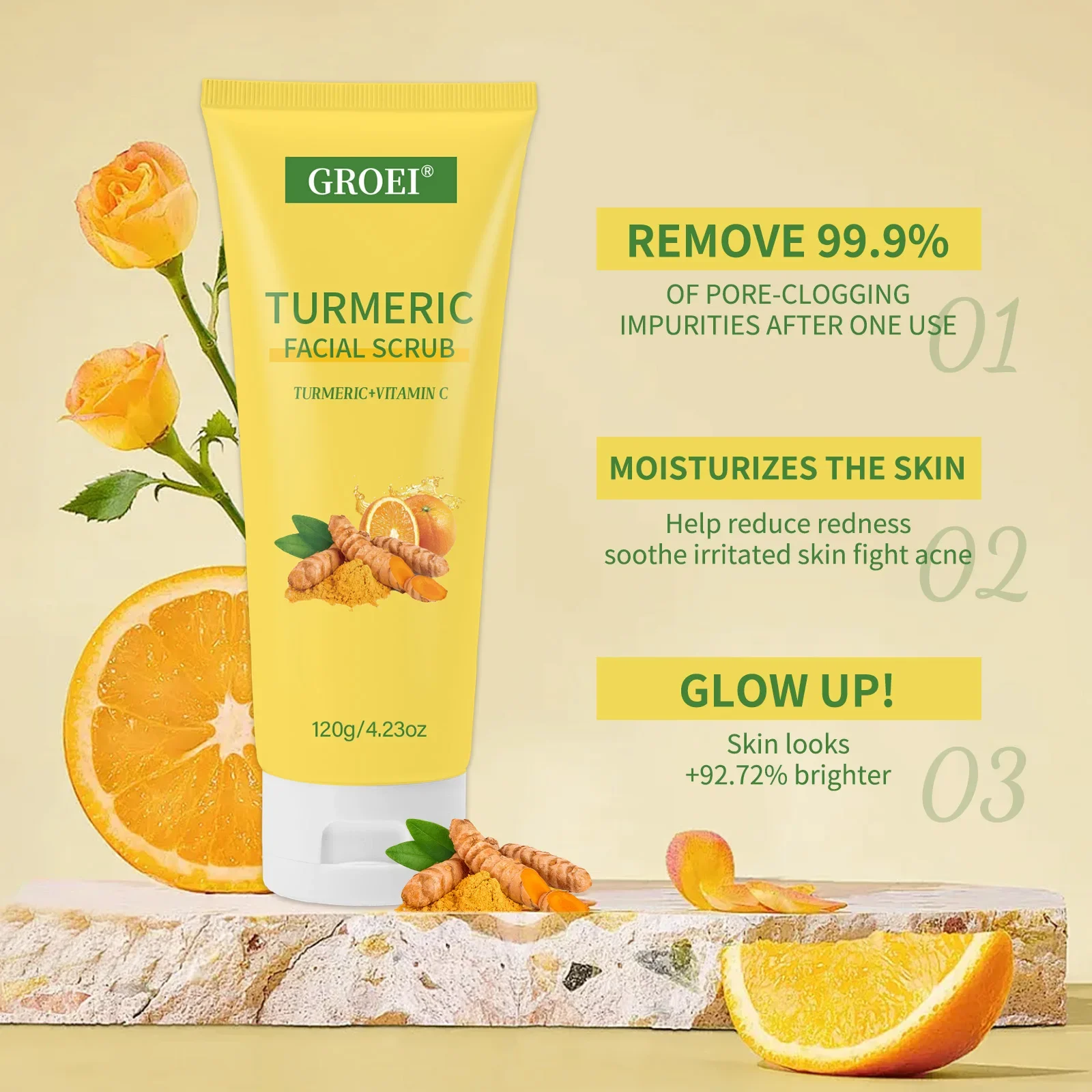 

Multi-Action Turmeric Brightening Gel 120g: Exfoliates, Deep Cleans Pores, Evens Skin Tone & Provides Hydration for Glowing Skin