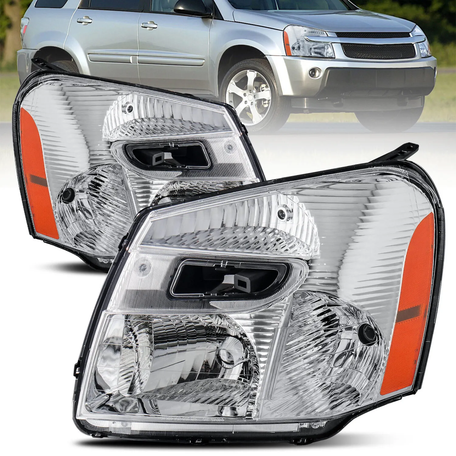 

Pair Chrome Housing Headlights Assembly For 2005-2009 Chevy Equinox Front Lamps