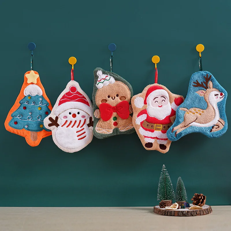 Christmas Towels Absorbent Quick-Dry Hanging Loop for Bathroom Kitchen Thumb Hand Towel Santa Claus Add a festive atmosphere
