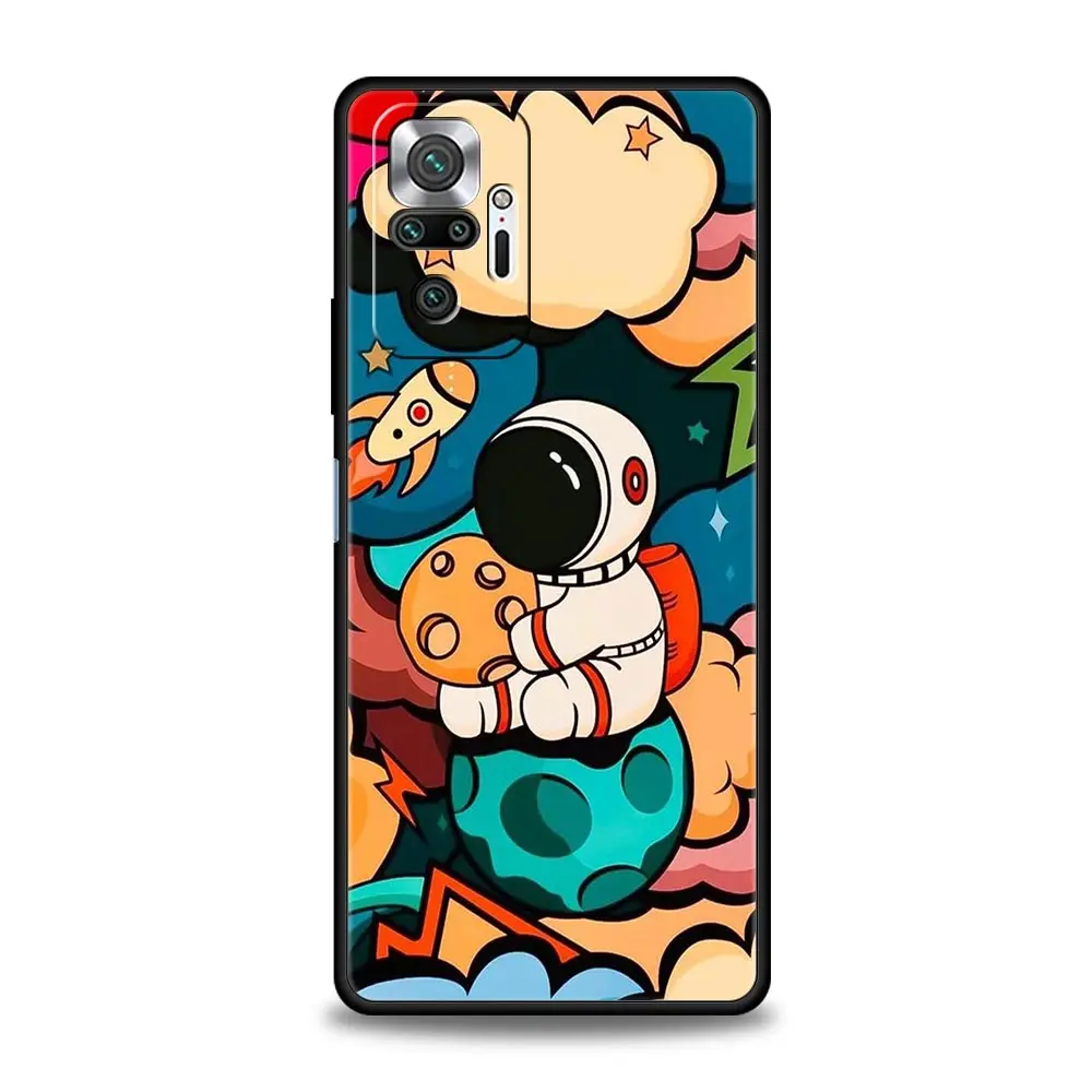 우주 비행사 만화 케이스 Xiaomi Redmi Note 12 11 10 9s Pro 7 8 9 8A 9A 9C 8T 9T 4G 5G K40 게임용 전화 커버 실리콘