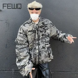 FEWQ Camouflage American Short Thickened Casual Jacket Autumn Winter Cotton Padded Jacket 2024 Contrast Color Male Tops 24E2321