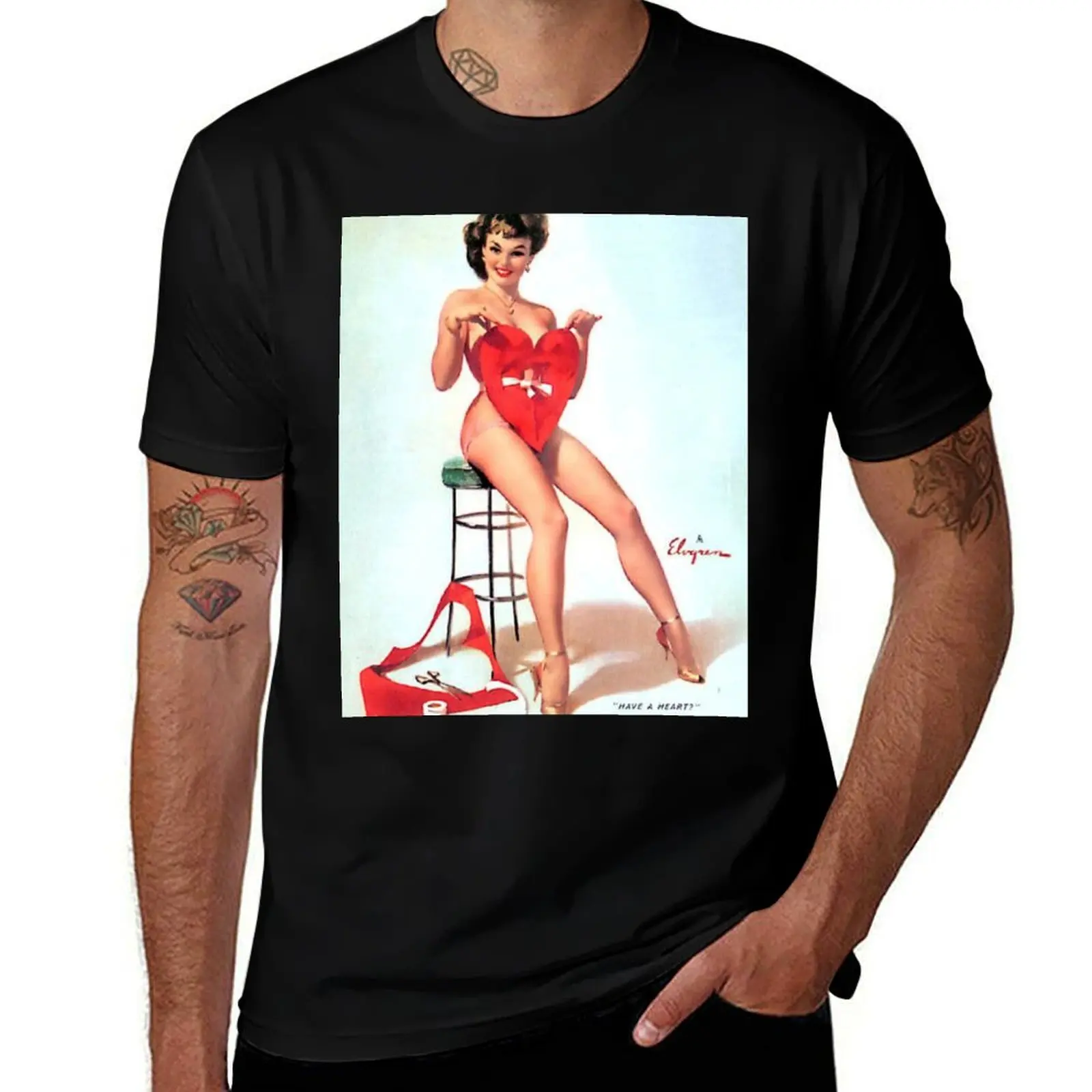 

Pin-Up Girl - Elvgren - Vintage T-Shirt Casual Lightweight Short Sleeve Top