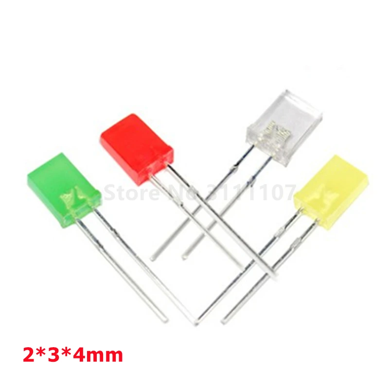 100PCS/LOT 2*3*4mm Square LED Kit Red Yellow Green Blue White 5 Colors Light-Emitting Diode Kit 2X3X4 LED Diode each color 20pcs