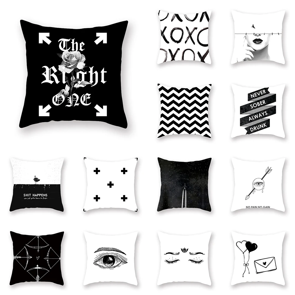 45x45cm Fashion Black Grey Lip Eye Print Pattern Pillow Case Home Living Room Sofa Decoration Cushion Cover