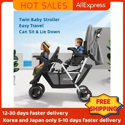 Second-child baby stroller, twins baby stroller can sit and lie down, foldable light-weight  double baby stroller with two seat