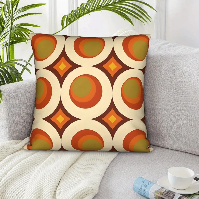 1pc Retro Geometric Pattern Pillow Cover, Earth Tone Abstract Design Cushion Case for Living Room Bedroom Home Decor Gift