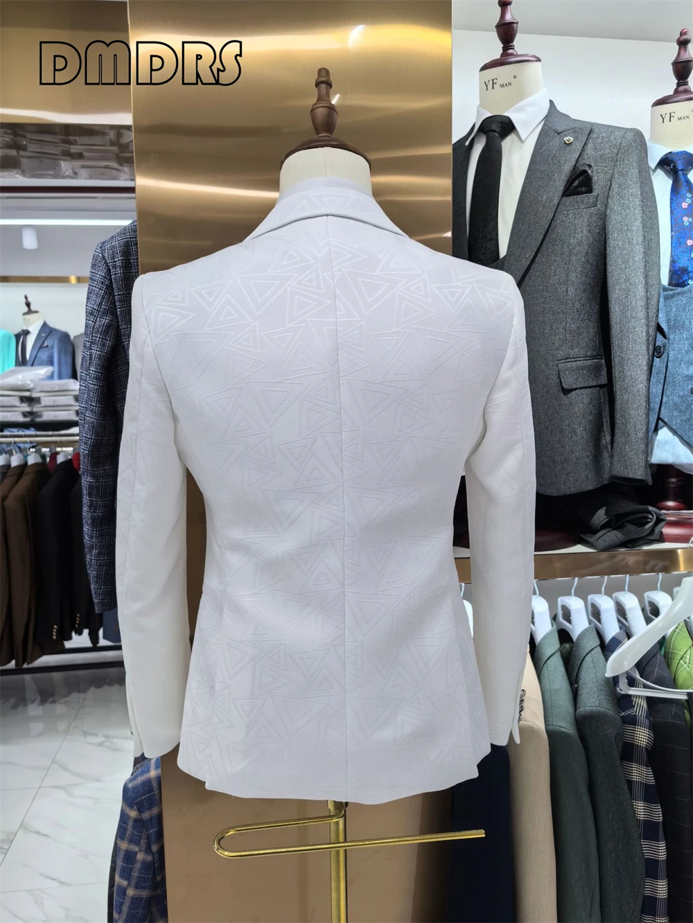 Conjunto de traje formal para hombre, trajes geométricos de tres piezas para hombre, chaqueta blazer con un botón, chaleco y pantalones, trajes de boda para novio