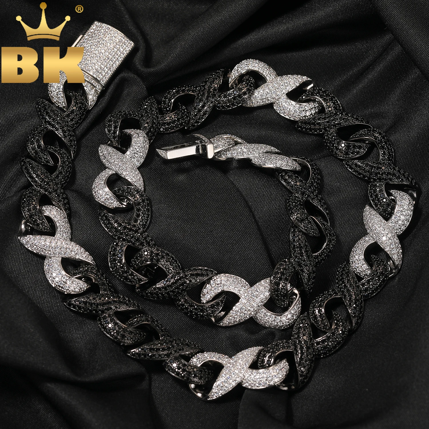 TBTK Mixed Black White 15mm Infinity Cuban Chain Necklace Iced Cubic Zirconia Link Chain Best Gift Hiphop Jewelry