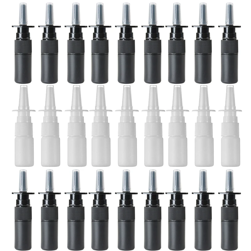 50/100Pcs 5ml Black Nasal Spray Bottle Portable Empty Atomizers Sample Test Pump Sprayer Mist Nose Spray Refillable Bottles