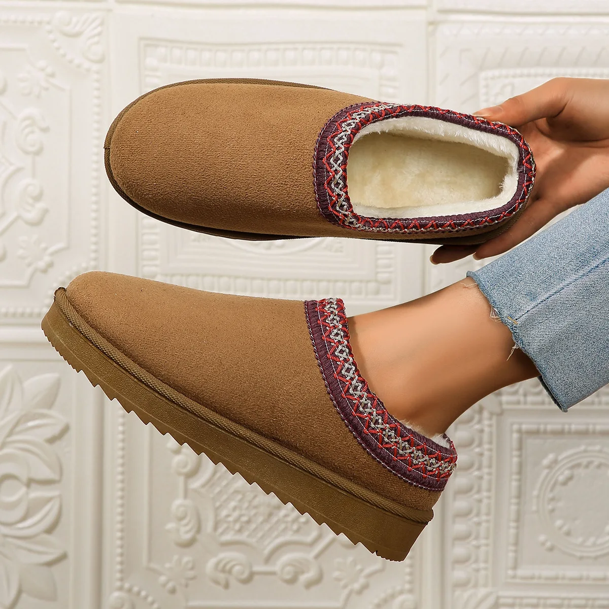 الدانتيل العرقية موضة أحذية الثلوج حجم كبير سميكة القطن التمهيد الدافئة عدم الانزلاق فروي الشتاء الأحذية في الهواء الطلق دافئ أفخم الأحذية #2