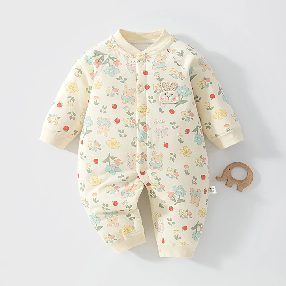0-24M Newborn Baby Romper Winter Fleece Padded Toddler Jumpsuit Infant Girls One Piece Cartoon Bunny Baby Clothes