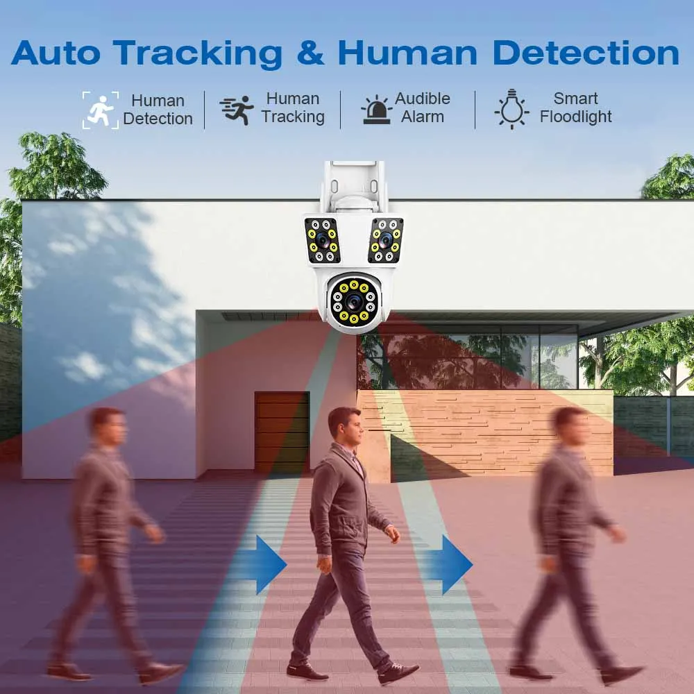 6K 12MP WiFi Kamera zewnętrzna 3 obiektywy 3 ekrany AI Śledzenie ruchu Kamera wideo PTZ 4K Kamera monitorująca IPC360 Strona główna