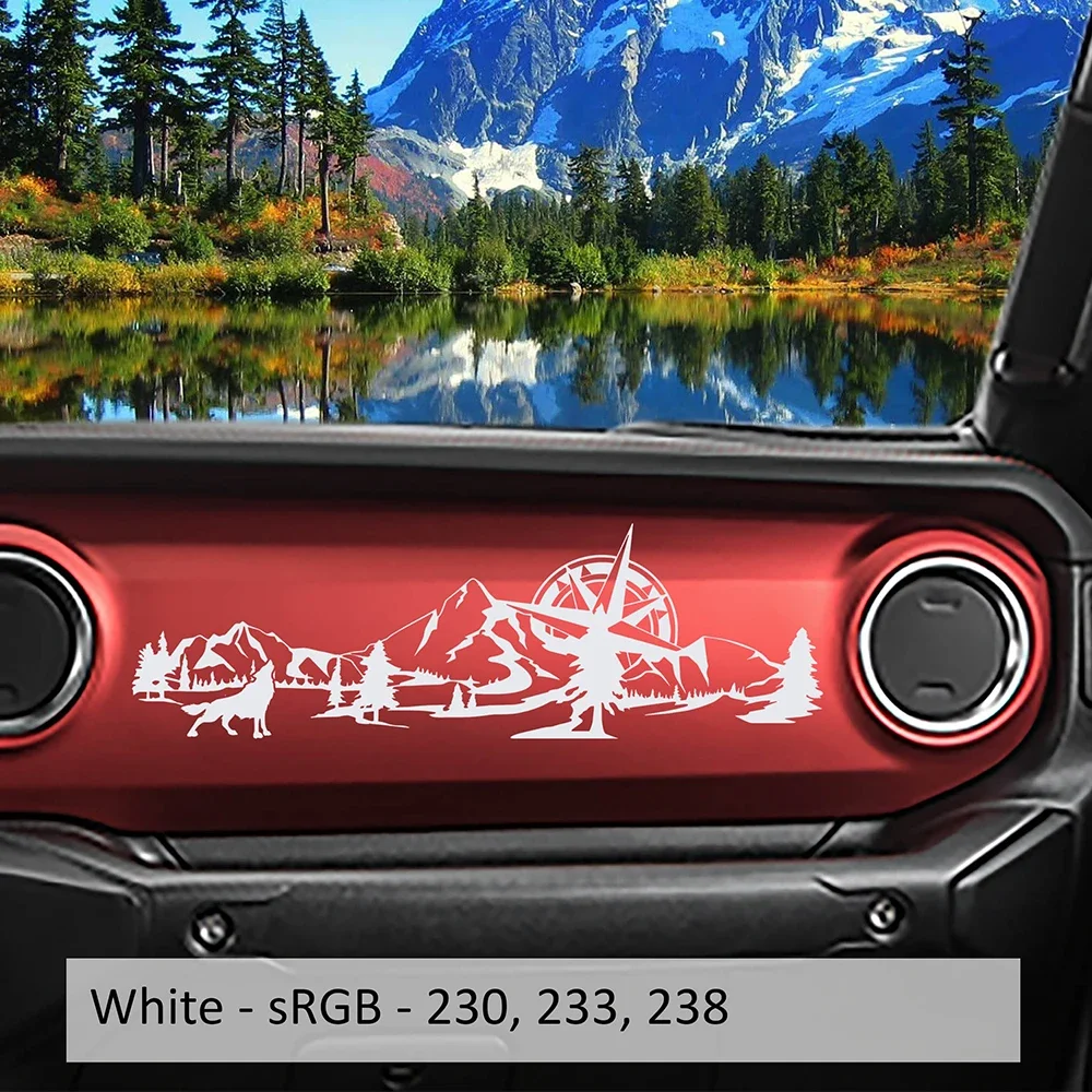 Wolf Mountain Compass Dashboard Car Vinyl Decals for Jeep Wrangler JL Gladiator JT 2018+ Off Road Decor Sticker