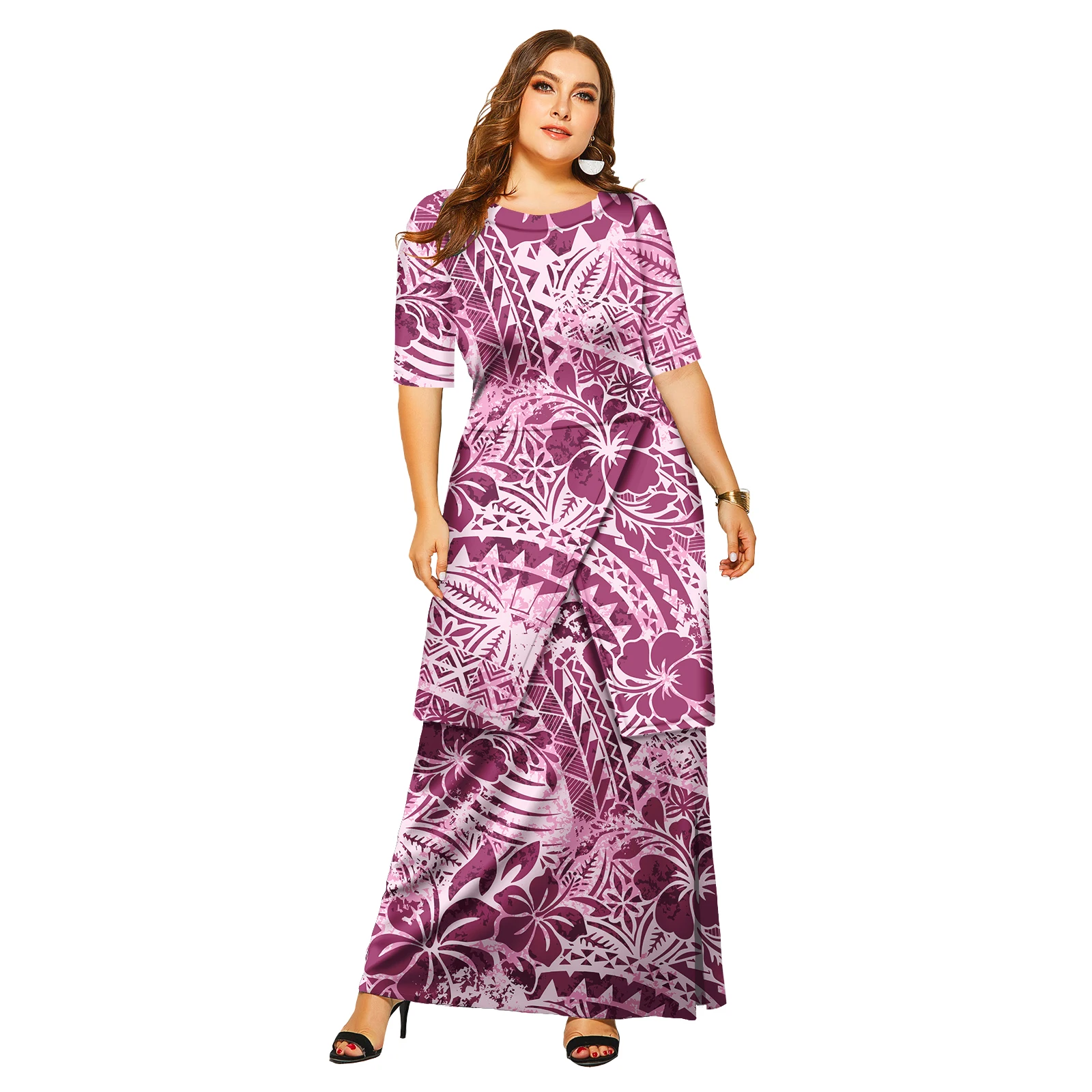 

Luxury Design Hawaiian Hibiscus Women Clothing Custom Cozy Lady Wear Polynesian 2 Piece Set Skirts Samoan Ladies Puletasi Dress