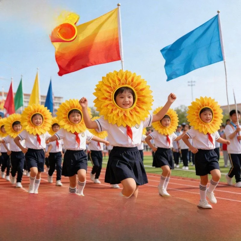 創造的なひまわりの飾り付け小道具、小学校の運動会開会式やクラスの登場に最適な雰囲気演出小道具