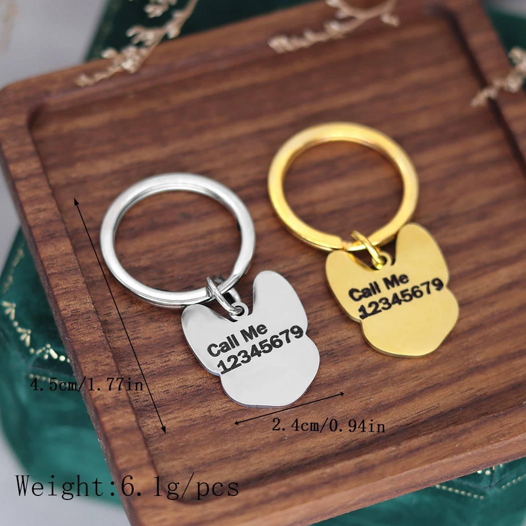 Dog Head Custom ID Phone Tag Key Chain French Bulldog Pendant Men's and Women's Jewelry Cute Animal Pet Stainless Steel Keychain