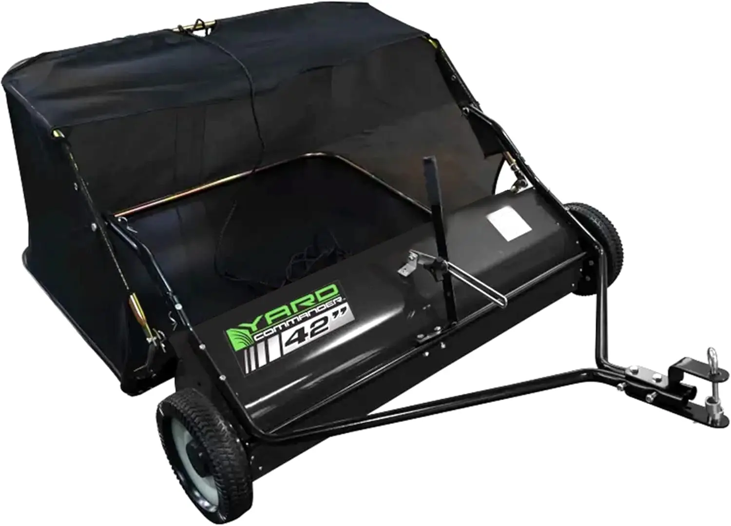 

42-Inch Tow Behind Lawn Sweeper - 17.79 Cubic-Feet Capacity with 42-Inch Clearing Width - 10-Inch Nylon Brushes - Never Flat