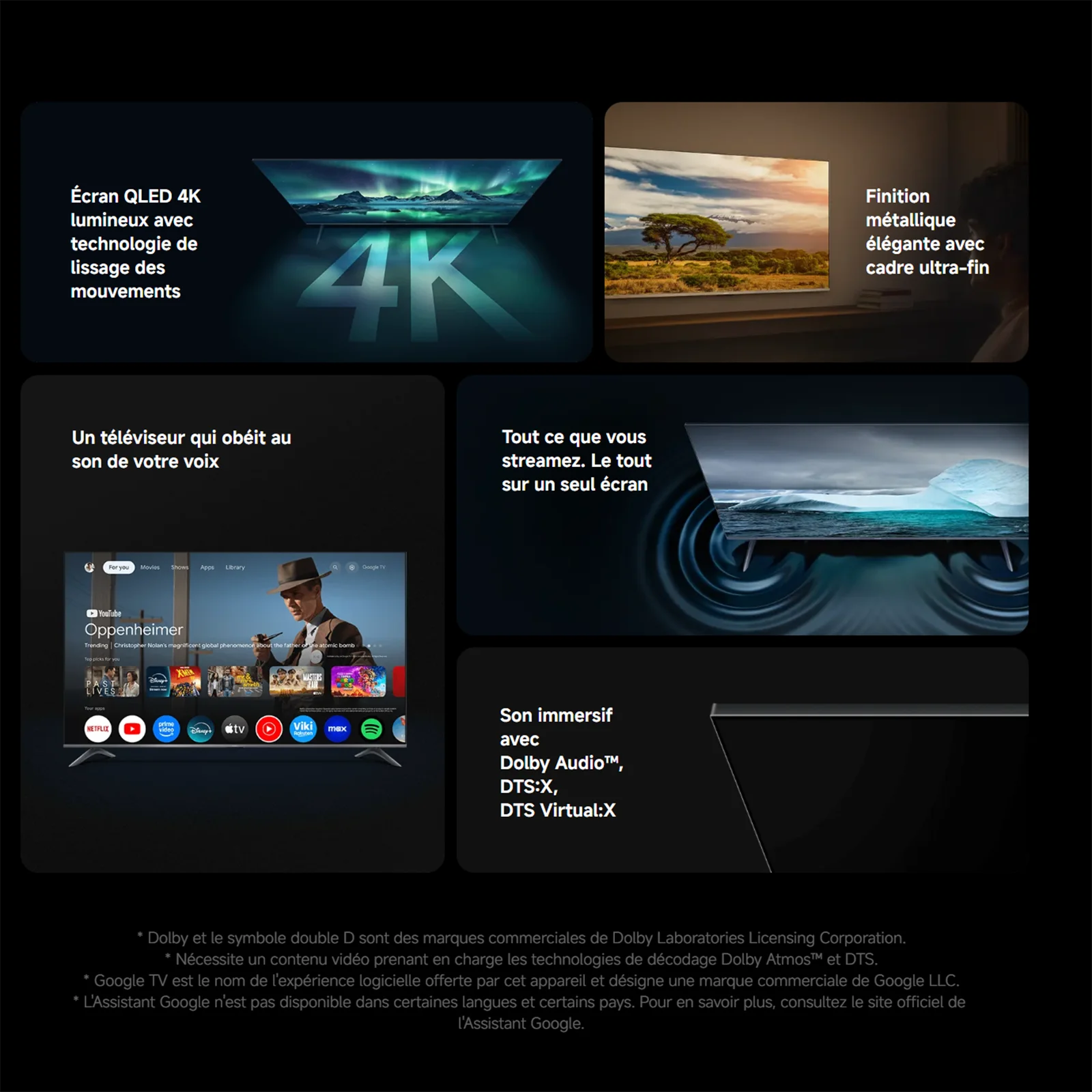 Xiaomi فرنسا |   شاشة Xiaomi TV A Pro 55 2026 4K، شاشة QLED 4K، صوت غامر مع Dolby Audio ™ ، DTS:X، DTS Virtual: X، HDR10+ متوافق، 1.07 مليار لون، DCI-P3 94%