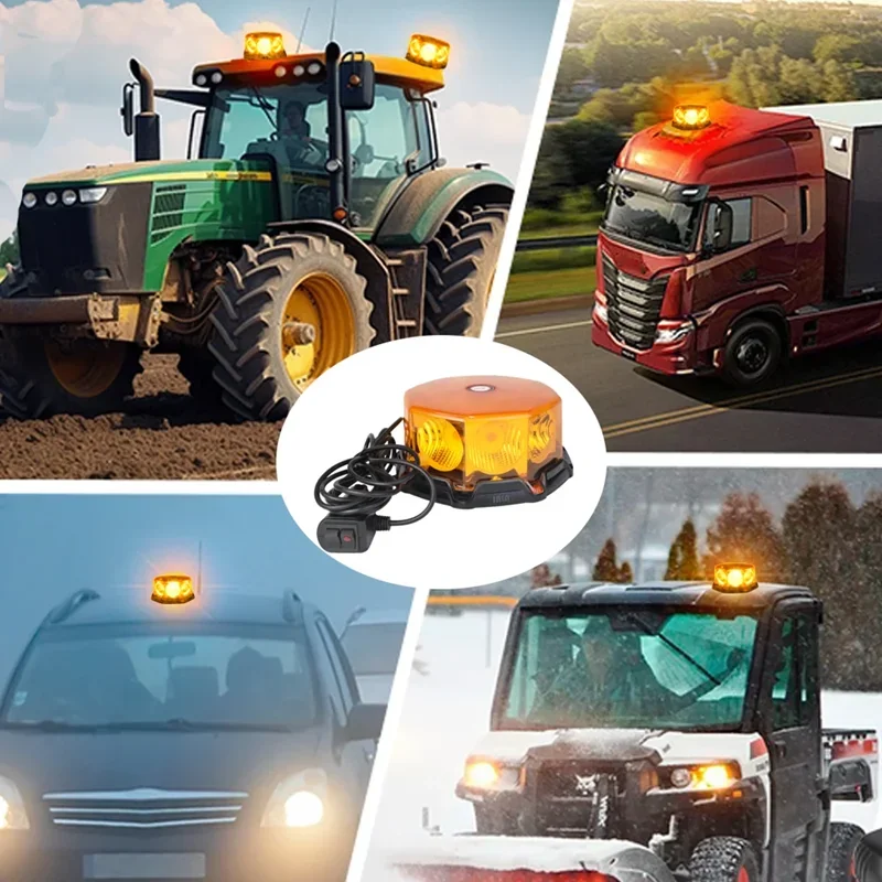 

LED Rooftop Strobe Beacon Lights Magnetic Base Safety Warning Light Emergency Construction Vehicles Trucks Postal Mail Cars 80V