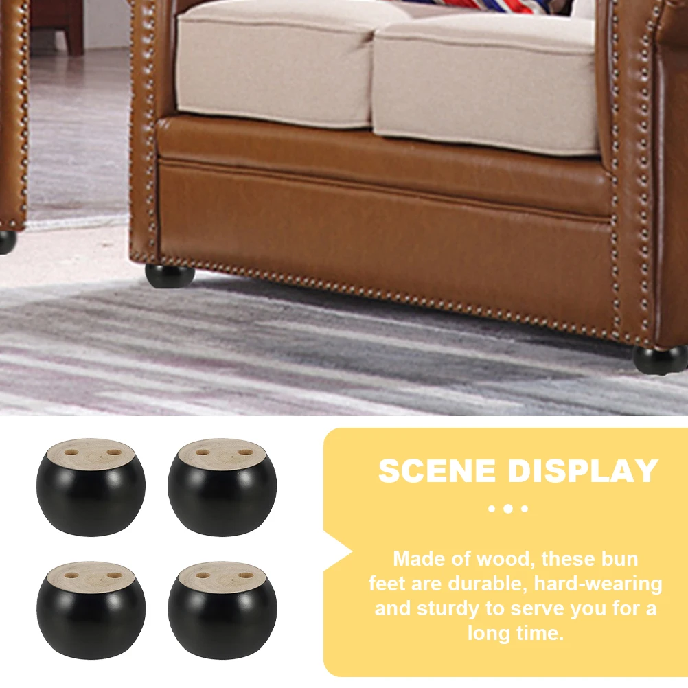 

4Pcs Round Sofa Supporting Feet Wood Furniture Legs Stable Wooden Bun Feet for Tables Cabinets Wood Furniture Legs