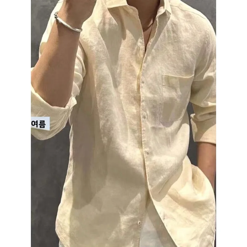 Premium Thin Cotton Linen Men's Casual Long Sleeve Shirt, Breathable Loose Open Cardigan with Sun Protection, Trendy Workwear