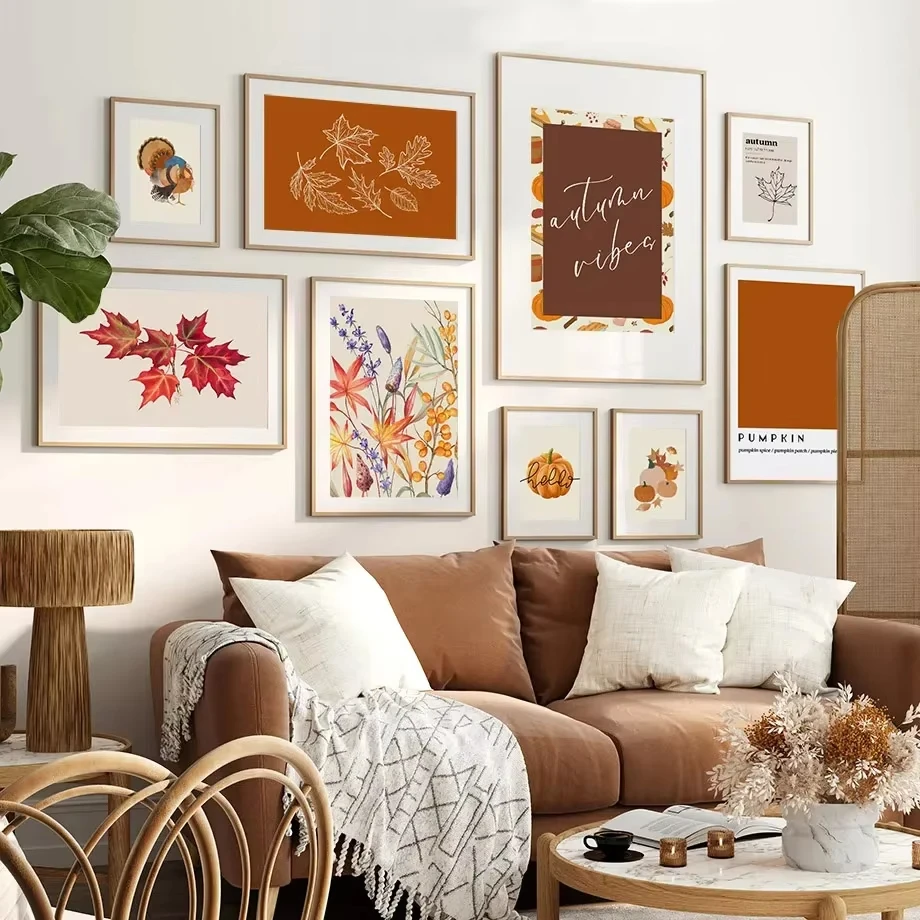 Fall Leaves Pumpkin Turkey Car Quotes Autumn Posters Prints Canvas Painting Gallery Wall Art Pictures for Living Room Home Decor