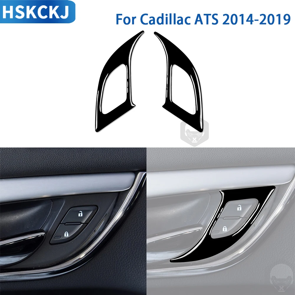 For Cadillac ATS 2014 2015 2016 2017 2018 2019 Accessories Car Interior Door Lock Frame Trim Sticker Gloss Black Plastic