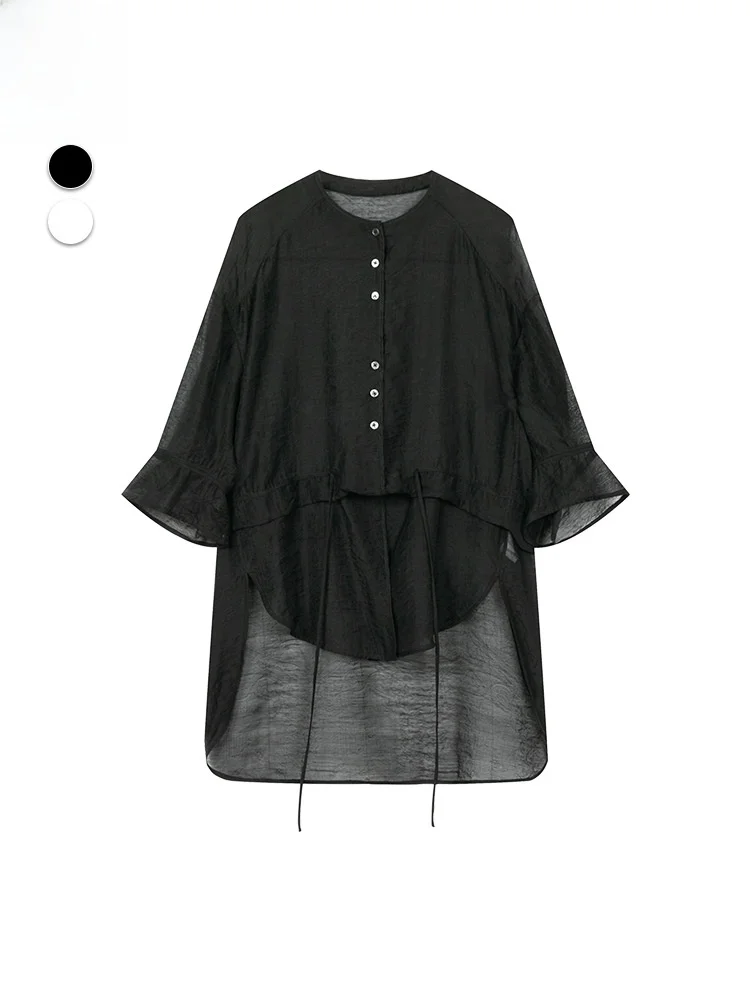 

Художественная асимметричная женская блузка свободного кроя из дышащего шелкового бархата с вышивкой, средней длины, летняя коллекция, повседневная одежда