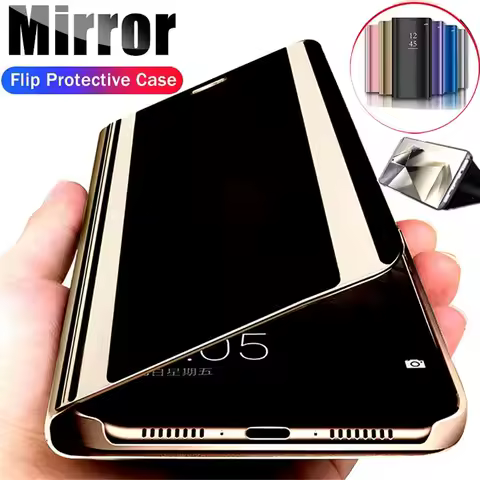 Mirror Flip Leather Phone Cases For Samsung Galaxy S25 S24 S22 S23 Ultra S21 Plus FE A56 A36 A55 A35 A15 A34 A16 A54 5G Cover