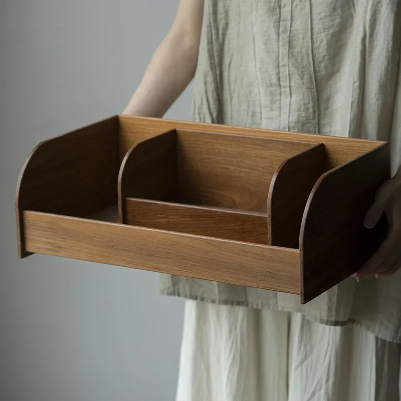 Natural Teak Wood Tea Set Storage Box Solid Wooden Desktop Organizer Tray for Perfume Snacks Sundries Basket Rack Home Decor