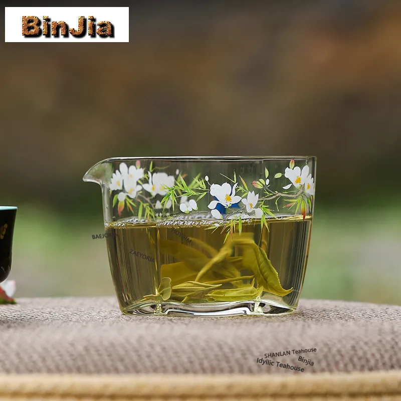 BAEJORIA 320ml Swallow Coming Glass Begonia Tea Pitcher Divide Tea Sharing Pot Cha Hai Dispenser Justice Cup Fair Mug Cha Craft