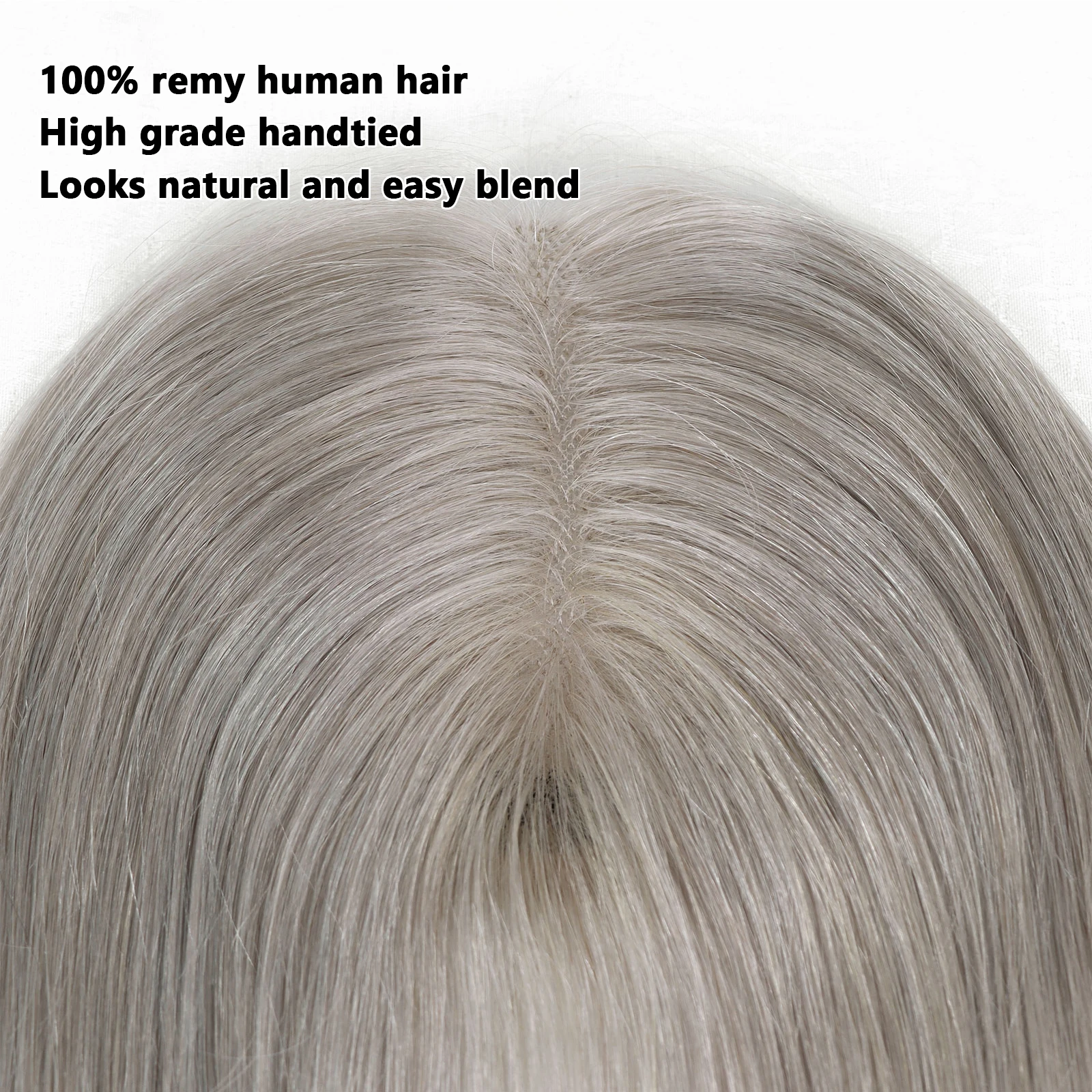 Grey 100% Remy Human Hair Toppers 14Inch Straight Hair Piece for Women Lace Base Clip In Topper Hair Extension For Thinning Hair