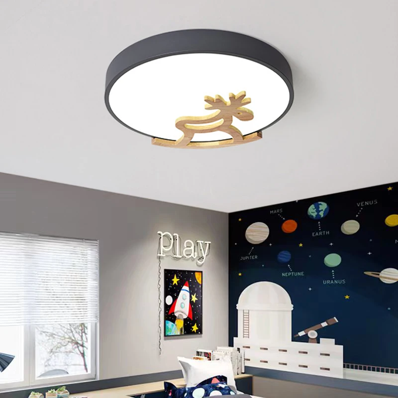 

Modern Led Ceiling Lights Children Room Boy Girl Bedroom Kids Chandelier Cartoon Lustre Decor Wooden Horse Giraffe Ceiling Lamp