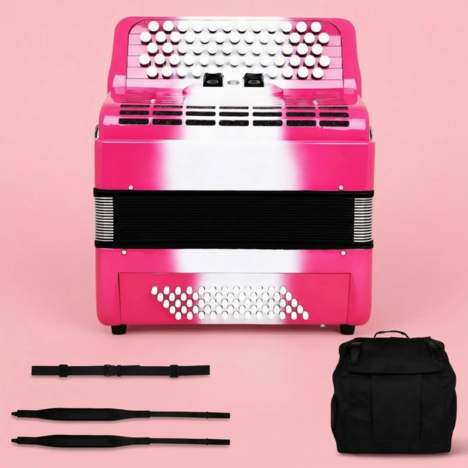 Glossy Pink Button Accordion Bayan 62 Key 60 Bass ABS Body White Keys Black Bellows for Music School Training Daily Practice