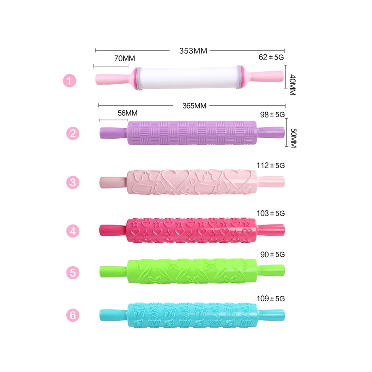 

12Pcs Portable Embossed Rolling Pin Fondant Cake Paste Gum Sugarcraft Decorating Tool plastic rolling pin